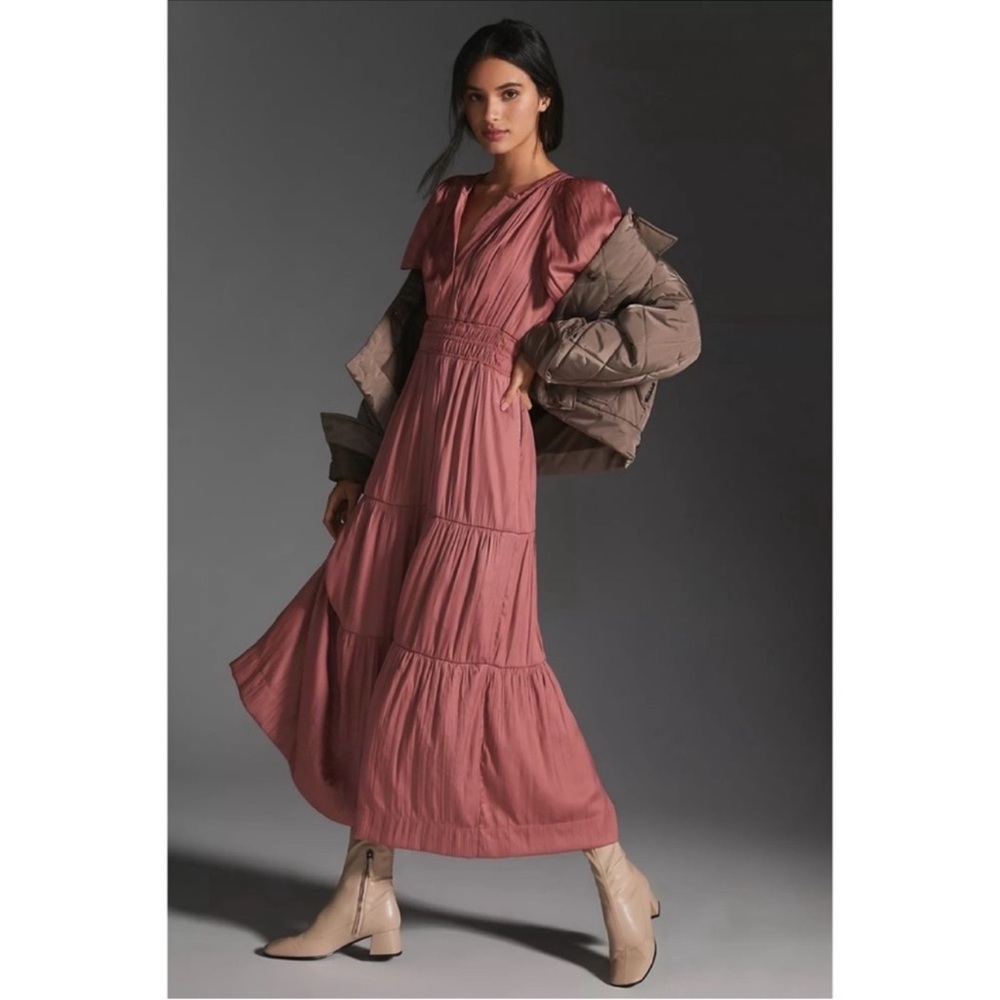 Anthropologie Mauve Smocked Tiered Sundress